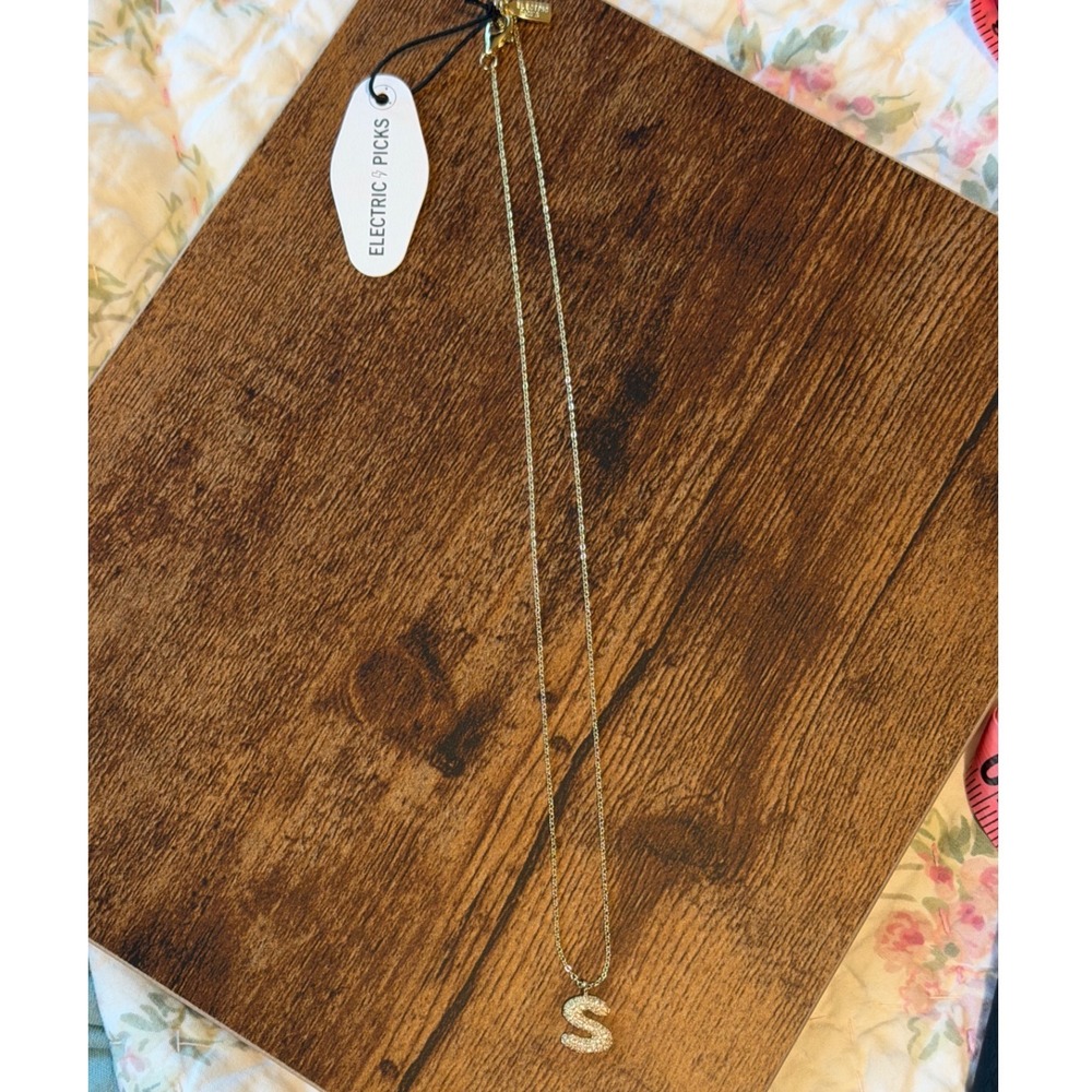 Electric Picks Gold Initial S Pendant Necklace Pave Crystal 18 Inch Chain
